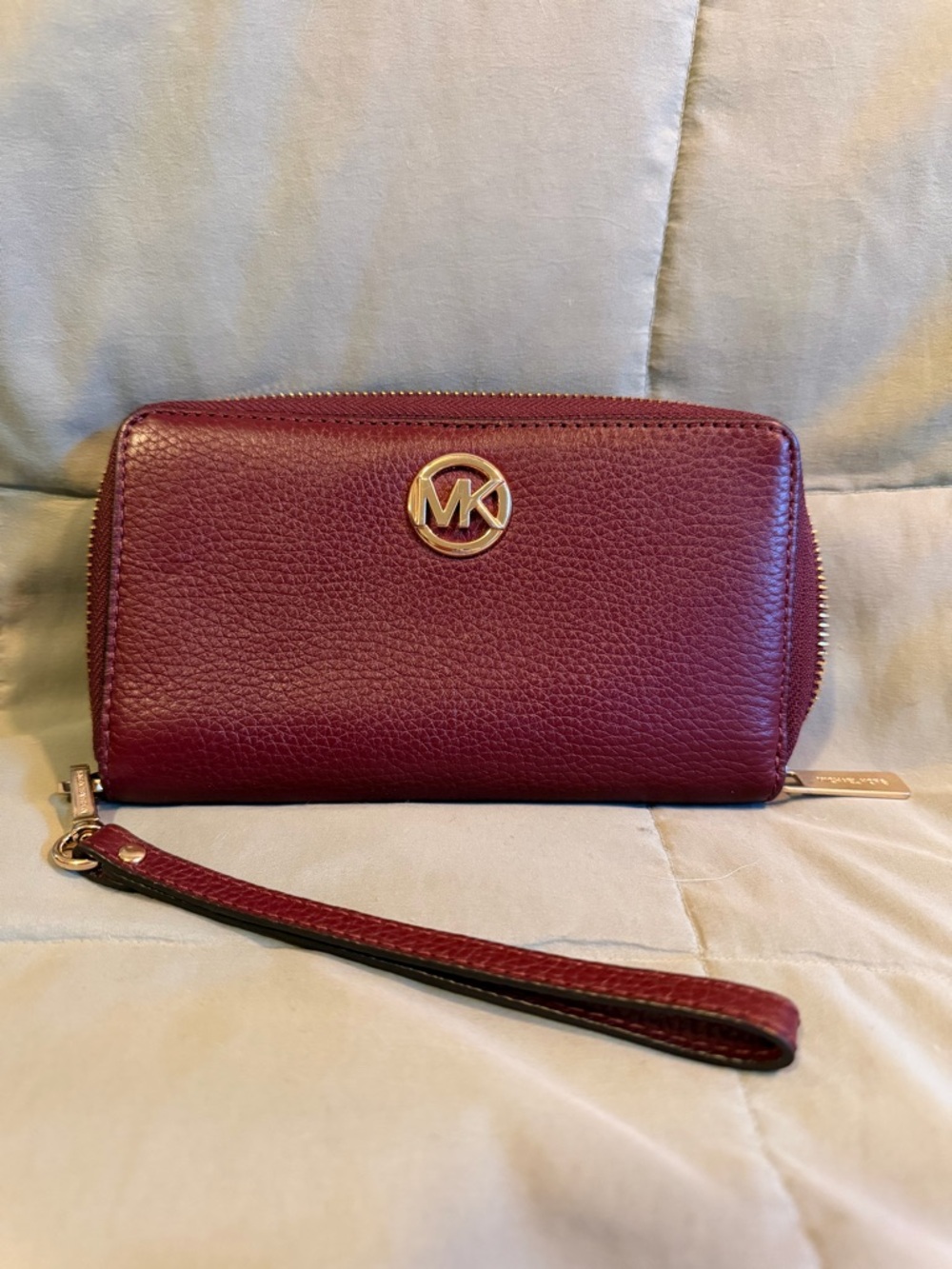 Michael Kors Wine Red Pebbled Leather Wristlet